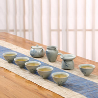 金镶玉 功夫茶具 陶瓷功夫茶具原矿仿宋汝窑开片茶杯茶壶套装 手绘匏尊原矿汝瓷茶具套装