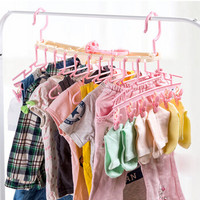 青苇 儿童婴儿衣架 塑料晾晒衣架 新生宝宝防风防滑衣架 带夹子10联排 粉色