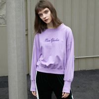 PASS2019春装字母印花紫色卫衣女宽松学生套头上衣薄款潮 浅紫色 S