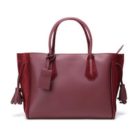 LONGCHAMP 珑骧 女士Pénélope系列 酒红色牛皮中号流苏手提包 1295 861 009
