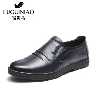 Fuguiniao 富贵鸟 休闲鞋头层牛皮时尚韩版褶皱套脚男士 S889208 蓝色 44