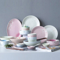 IJARL 亿嘉碗碟日式创意手绘碗盘餐具套装陶瓷碗盘碗筷厨房餐具组合 樱花系列 38件套