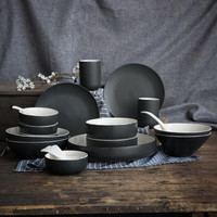 IJARL 亿嘉 剑林陶瓷餐具日式家用餐具套装 北欧印象黑色简约碗盘餐具套装22件套