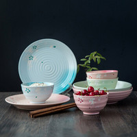 IJARL 亿嘉碗碟日式创意手绘碗盘餐具套装陶瓷碗盘碗筷厨房餐具组合 樱花系列 12件套