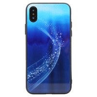 伟吉iPhoneX 玻璃后盖手机壳(钢化玻璃后盖+TPU软边)防摔全包新款硬壳 蓝色音符图案 适用于苹果X
