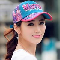 兰诗雨M2208韩版棒球帽女士潮刺绣帽子潮蕾丝鸭舌帽 蓝色