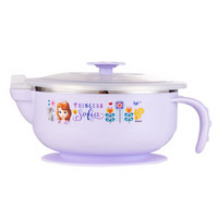 迪士尼（Disney）儿童餐具 婴儿注水保温碗宝宝304不锈钢餐具带吸盘辅食碗 紫色苏菲亚