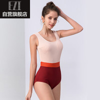 弈姿女士泳衣 新款连体温泉泳衣 女 简约修身三角游泳衣 复古撞色拼接度假泳衣泳装 EZI18W101 红色拼接 S