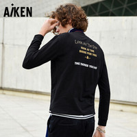 爱肯aiken森马旗下品牌2018秋冬季男装长袖T恤AK118011303黑色S