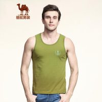 骆驼（CAMEL）男装 微弹圆领时尚纯色修身日常休闲背心 男士 X6N214294 浅绿M