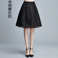 尚都比拉（Sentubila） 花边百褶半身裙2019春季新款女装优雅A字裙收腰中裙 163Q612378 黑色 M