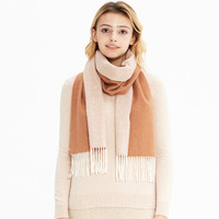 凌克(LENGKEORL)羊绒围巾女加厚纯色空调披肩两用学生韩版百搭保暖围脖女礼盒包装双面围巾 18漂白/郁金驼