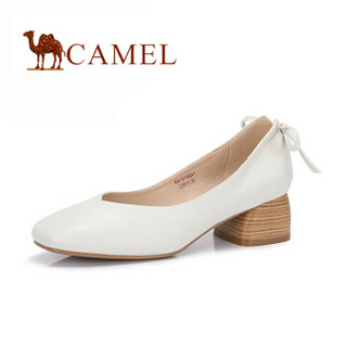 CAMEL 骆驼 时尚系列 女鞋  复古方头纯色粗跟单鞋 A81514641 米色 37