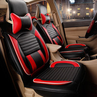 紫风铃 汽车坐垫七座汽车座垫五菱宏光荣光s宝骏730汽车座套7座8座商务车专用长安欧诺四季全包皮革 黑红色