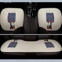 紫风铃 卡通汽车坐垫三件套四季通用仿亚麻无靠背麻布汽车座垫单张小三件四季垫 绅士狗