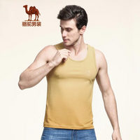 骆驼（CAMEL）男装 微弹圆领时尚纯色修身日常休闲背心 男士 X6N214294 浅黄M