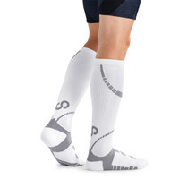 奔酷 BRACOO SP33M运动压缩袜男女骑行马拉松跑步长筒袜机能护小腿袜 一双装 灰白色 S码