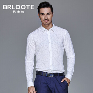 Brloote/巴鲁特 商务休闲衬衫男春款长袖修身衬衣 白色 165/88A