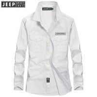 吉普男装JEEP 男士衬衫2019春季新款男款棉纯色长袖衬衣商务外穿上衣 RSC102 白色 L