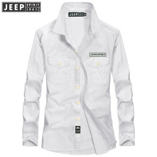 吉普男装JEEP 男士衬衫2019春季新款男款棉纯色长袖衬衣商务外穿上衣 RSC102 白色 M