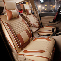 紫风铃 汽车坐垫七座汽车座垫五菱宏光荣光s宝骏730汽车座套7座8座商务车专用长安欧诺四季全包皮革 温馨米