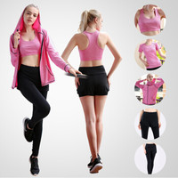 依琦莲瑜伽服女套装健身服女套装春夏款运动套装女跑步服健身衣健身房运动服女健身套装五件套 麻粉XL
