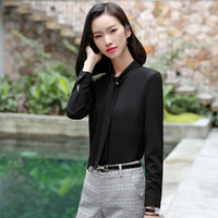 初申 长袖衬衫女2019春季新款OL通勤雪纺衫韩版修身百搭上衣SWCC187113 黑色 S