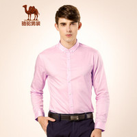 骆驼（CAMEL）男装 纯色扣领尖领长袖商务休闲衬衫 男士衬衣  D5C221427 粉红43