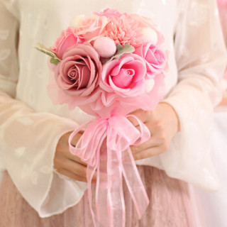 junebride结婚用品婚礼道具仿真香皂玫瑰花新娘手捧花粉色