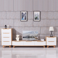 A家家具 北欧电视柜+二斗柜+四斗柜组合钢琴烤漆现代简约客厅原木色水曲柳组合墙 DB1611
