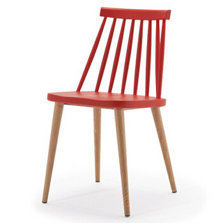 百思宜 洽谈椅 现代简约休闲时尚家用餐椅 美式温莎椅塑料靠背椅子休闲椅 红色(钢管腿）