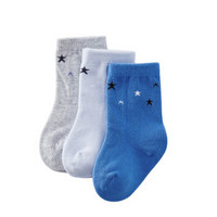 全棉时代 幼儿男款星星袜 7.5cm（建议0-3个月） 花灰+天蓝+河水蓝 3双/袋