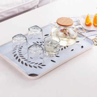 爱思得（Arsto）麦纤维托盘长方形 创意茶具水杯茶盘餐盘沥水果盘子大号两件套蓝色