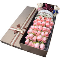 IDY 520情人节鲜花 33朵粉玫瑰花礼盒 鲜花速递同城 生日礼物 全国花店送花快递配送上门