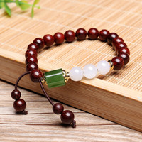 月印百川 小叶紫檀手串男女情侣款和田玉转运珠佛珠手链情人节礼物女款单圈约8mm