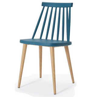 百思宜 洽谈椅 现代简约休闲时尚家用餐椅 美式温莎椅塑料靠背椅子休闲椅 蓝色(钢管腿）
