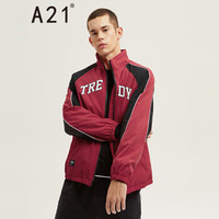 A21 秋季新品男装翻领长袖外套欧美潮流休闲撞色拼接夹层外套 4831114014 枣红 185/96A/XXL