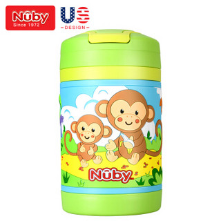 努比（Nuby）宝宝保温焖烧杯罐 儿童餐具 不锈钢3D真空保温杯桶 新生婴儿自制辅食碗 12时保温430ml绿色猴子
