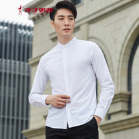 才子（TRIES）衬衫男 时尚中式立领纯色修身复古简约百搭休闲长袖衬衫 1385E4622 白色 XL(175/92A)