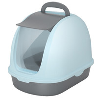 英伦印象 宠物猫砂盆猫厕所特大号配猫砂铲全封闭式防臭防溅猫便盆猫咪用品通用型蓝色（前掀盖式）