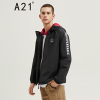 A21 秋季男装连帽外套时尚潮流字母印花连帽长袖夹层风衣 4831114011 黑色 165/80A/S