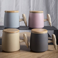 承文阁 磨砂带盖带过滤内胆陶瓷茶杯 家用茶过滤泡茶老板杯 办公杯马克杯 蓝色