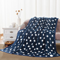 雅鹿·自由自在 毛毯家纺 春秋加厚法兰绒毯子 午睡空调毯毛巾被盖毯 100*140cm 蓝色星星