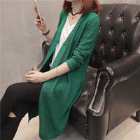 AUDDE 2018秋装新品女款针织衫韩版女装新V领无扣纯色长款针织开衫毛衣外套 MMWJ3009 绿色 均码