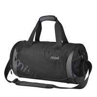 mixi 米熙 旅行包女休闲运动健身包男单肩包独立鞋位行李袋手提圆通训练包M5210-16英寸黑灰色