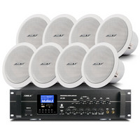 狮乐（SHILE）AV106+BX206吸顶音响系统 一拖八6.5英寸定阻吸顶喇叭 会议音响公共广播系统