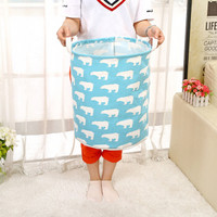 欣沁 棉麻可折叠脏衣篮 玩具储物袋大号防水脏衣桶居家浴室收纳筐 蓝色