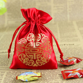 QW 青苇 喜糖袋 喜字糖包糖盒 结婚糖袋子 织锦缎 小号20个装