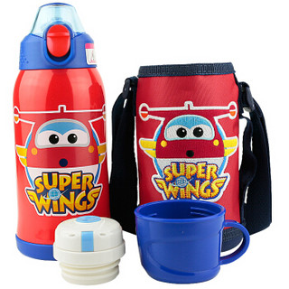 超级飞侠 婴儿童保温杯 宝宝三用水杯 男女学生双盖吸管杯 便携保温壶  （含杯套）600ML 红色 *2件