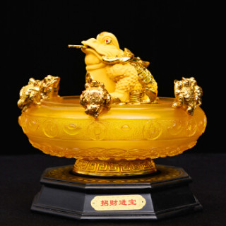 商品聚善缘 聚宝盆摆件风水办公室开业礼品摆件招财金蟾金蝉店铺收银